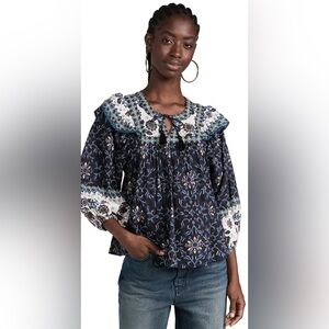 NWT Cleobella Lina Blouse Top Organic Cotton Long Sleeve Block Printed by Hand S
